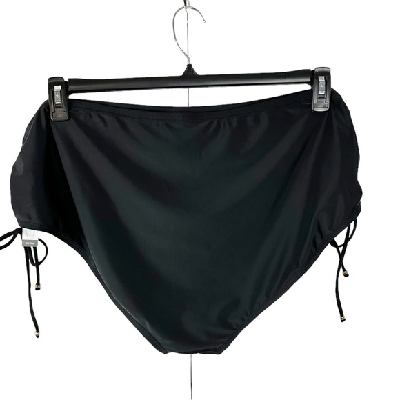 Black Full Coverage Mid Rise Ruched Side Tie Swim Bottoms Size 3X (24W/26W) - Picture 2 of 10